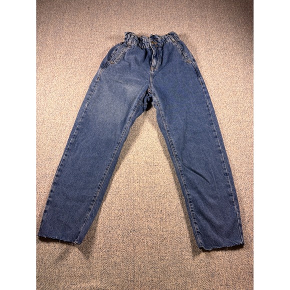 Zara Denim - ZARA Womens Denim Jeans Paperbag Waist Cropped Raw Hem Med Wash Size 0